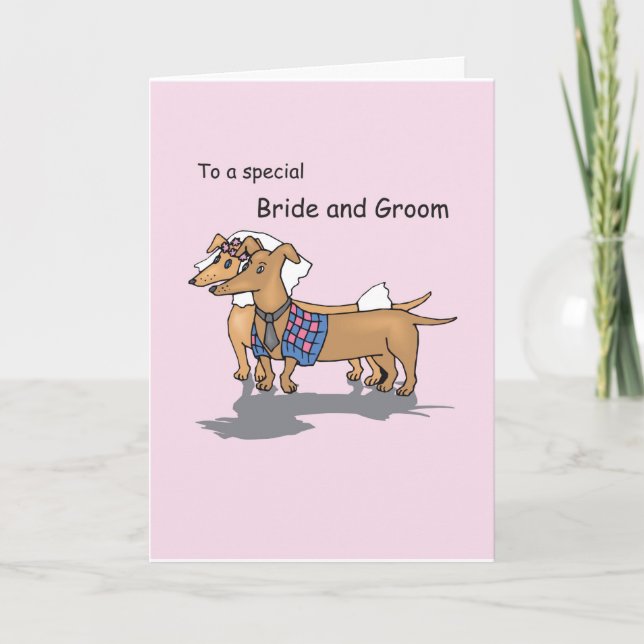 Cartão Daschund Dogs Wedding Congratulations Pink (Frente)