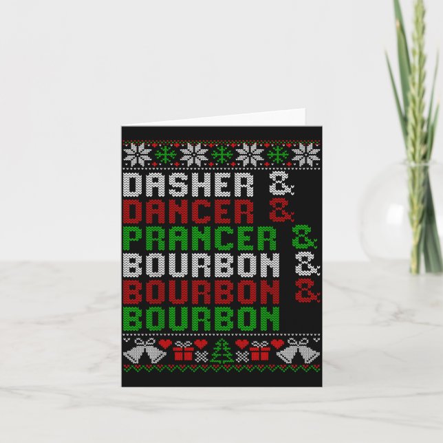 Cartão Dasher Dancer Prancer &amp; Bourbon Xmas Holiday U (Frente)