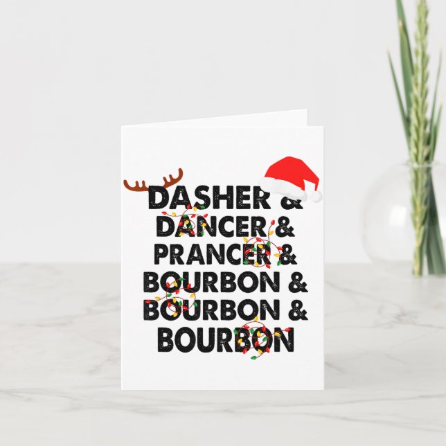 Cartão Dasher Dancer Prancer & Bourbon Natal Feriado (Frente)