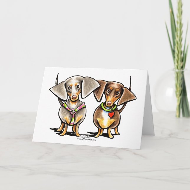 Cartão Dashing Dappled Dachshunds (Frente)