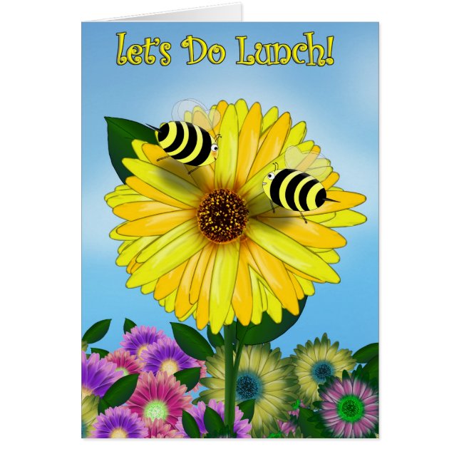 Cartão Data de almoço da abelha na Flor Amarela (Frente)