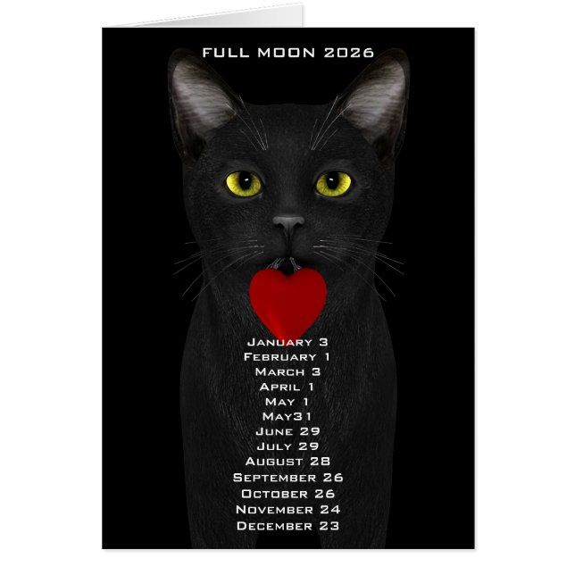 Cartão Datas da Lua Cheia  gato 2026 (Frente)