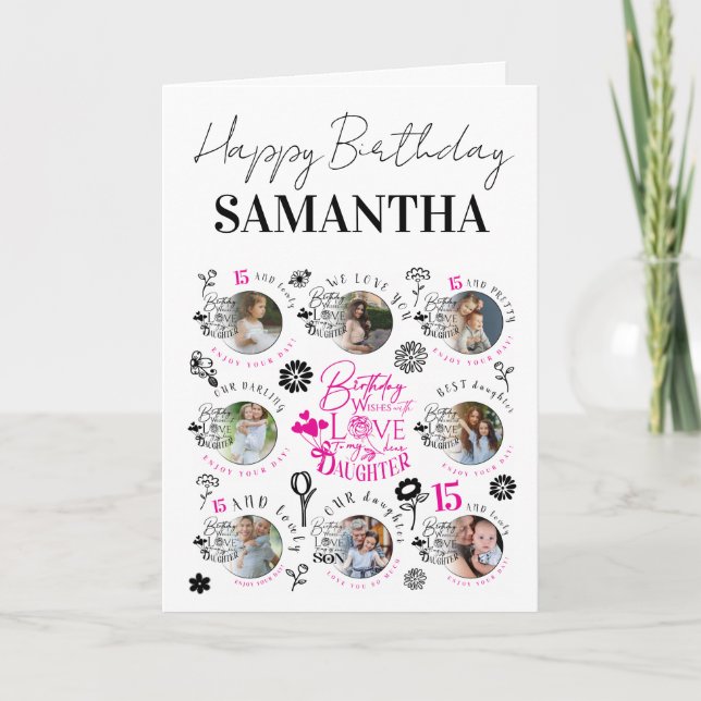 Cartão Daughter Birthday Photo Collage Typography  (Frente)