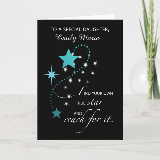 Cartão Daughter Customizable Name, Aqua Graduation Star (Frente)