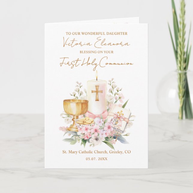 Cartão Daughter First Holy Communion Chalice Candle (Frente)