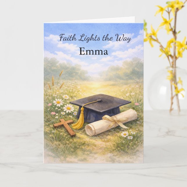 Cartão Daughter Graduation Faith Lights the Way Inspire (Flor Amarela)