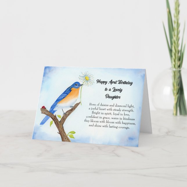 Cartão Daughter Happy April Birthday with Bluebird (Frente)