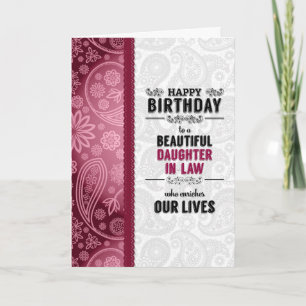 Cartão Daughter in Law Birthday Pink Hearts and Paisley