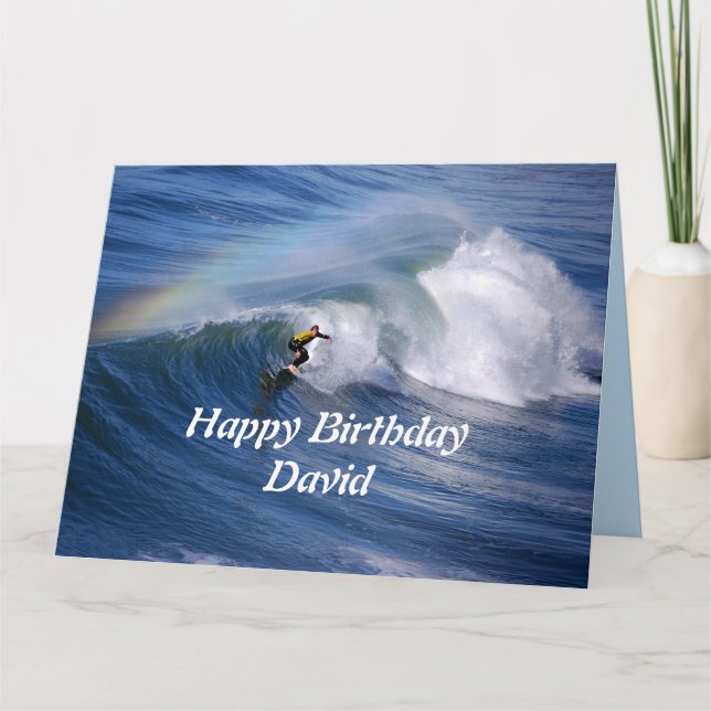 Cartão David Happy Birthday Surfer With Rainbow (Frente)