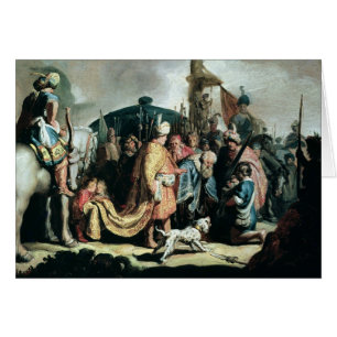 Cartão David que oferece a cabeça de Goliath ao rei Saul
