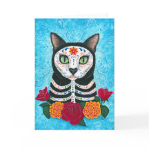 Day of the Dead Cat Sugar Skull Art Card