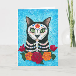 Cartão Day of the Dead Cat Sugar Skull Art Card