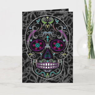 Cartão Day of the Dead Sugar Skull - Colorfully Black