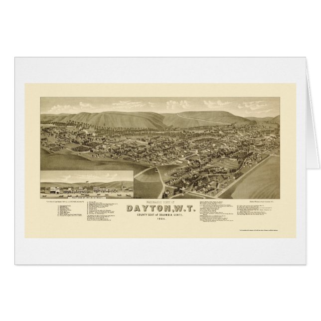 Cartão Dayton, mapa panorâmico de WA - 1884 (Frente Horizontal)