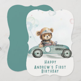 Cartão de 1º Aniversário do Bebê Urso de Carro de
