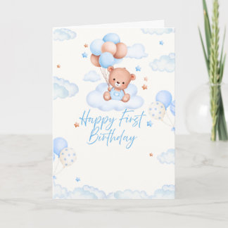 Cartão de 1º Aniversário Feliz, tema azul