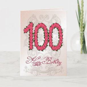 Cartão de 100.o aniversário com rosas e folhas