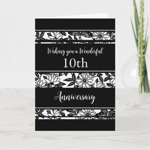 Cartão de 10.º aniversário de casamento preto e br