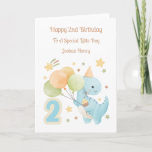 Cartão de 2º Aniversário de Menino com Balão de Di