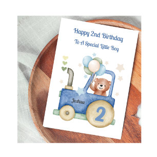 Cartão de 2º Aniversário Trator Teddy Menino