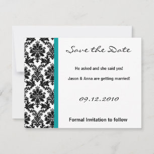 Cartão de 4x5 de Save the Date - Damasco Preto & T