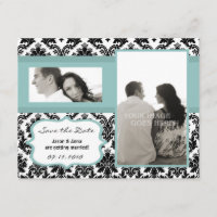 Cartão de 4x5 Save the Date Preto Damask Azul