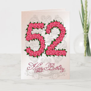 Cartão de 52.o aniversário com rosas e folhas