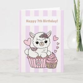 Cartão de 7º Aniversário Menina Lhama Fofa