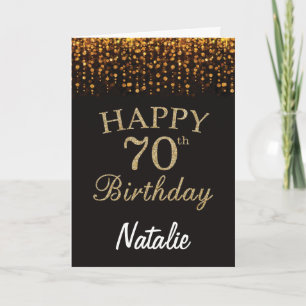 Cartão de 70 de aniversário preto e Dourado bril