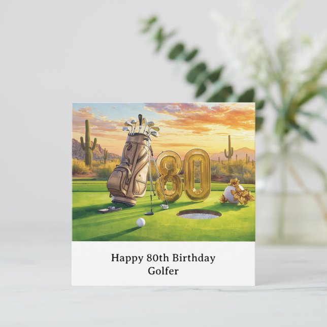 Cartão de 80º aniversário de golfe com bola de gol (Em pé/Frente)