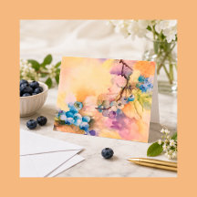 Cartão de Abertura Aquarela Mirtilo — Pintado à Mã