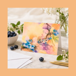 Cartão de Abertura Aquarela Mirtilo — Pintado à Mã