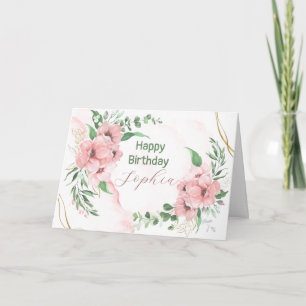 Cartão de Abertura Dobrado Floral Rosa Aquarela