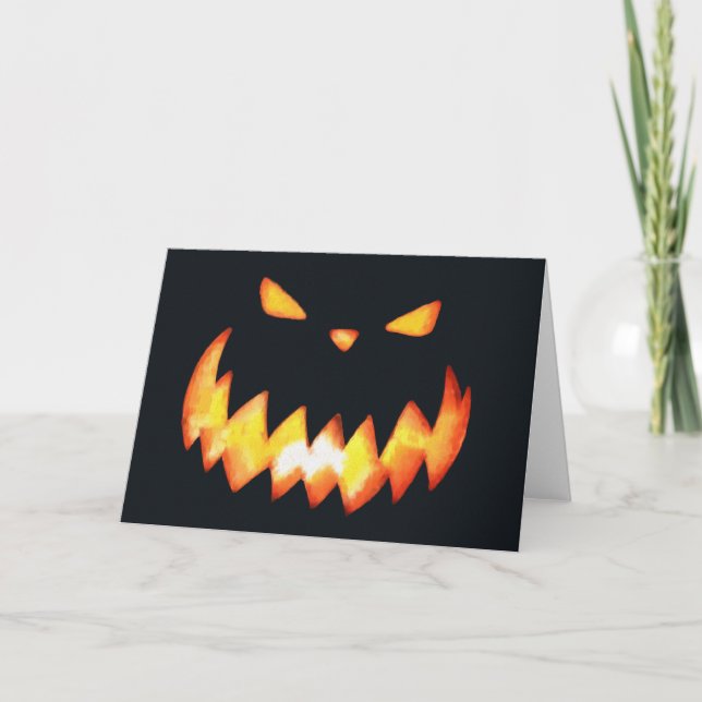 Cartão de Abóbora Assustado do Halloween (Frente)