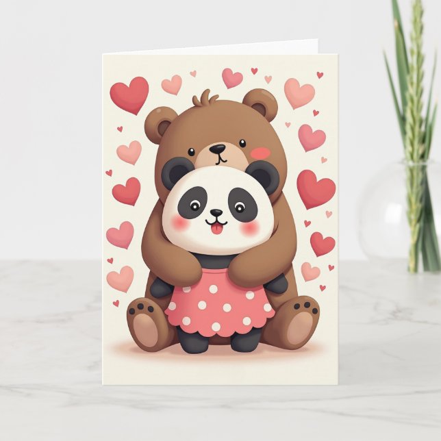 Cartão de Abraço de Urso Panda Fofo Amor (Frente)