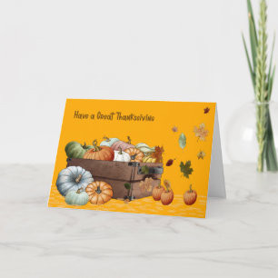 Cartão de Ação de Graças com Pumpkins e Folhas