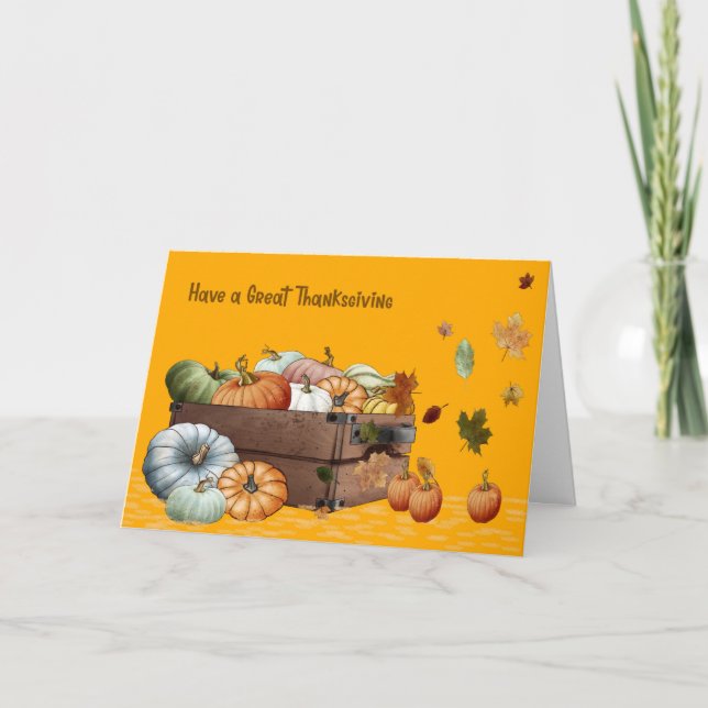 Cartão de Ação de Graças com Pumpkins e Folhas (Frente)