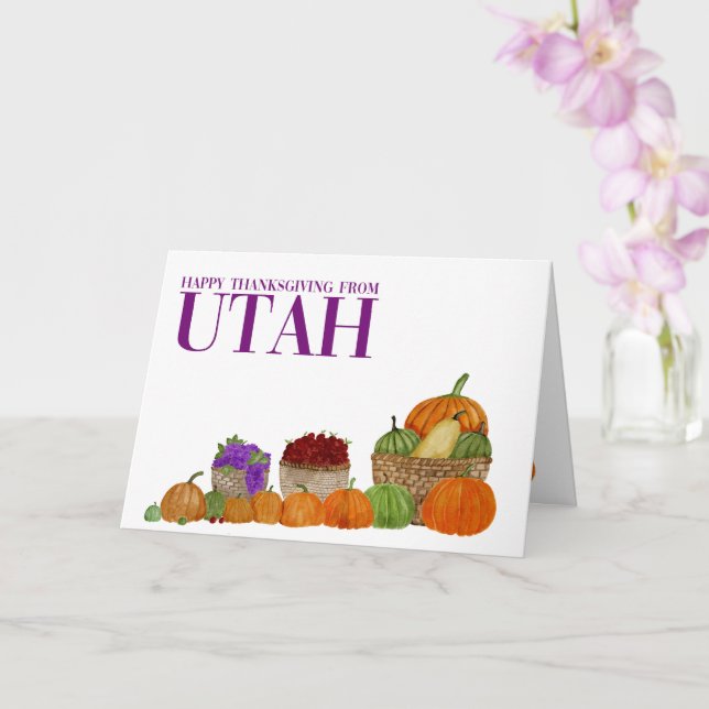 Cartão de Ação de Graças de Utah Watercolor Pumpki (Orquídea)