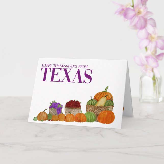 Cartão de Ação de Graças do Texas Watercolor Pumpk (Orquídea)