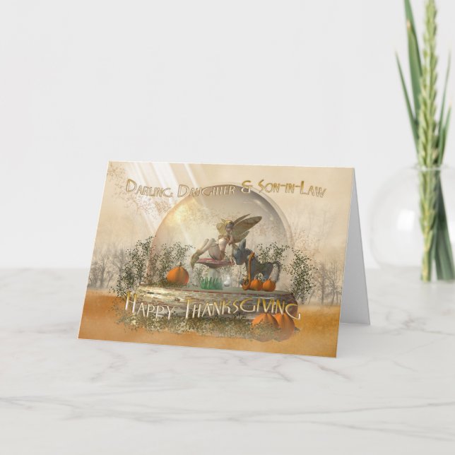 Cartão de Ação de Graças Filha e Filho com Fada (Frente)