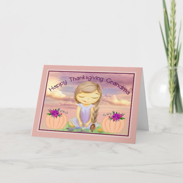 Cartão de Ação de Graças para a vovó com moça (Frente)