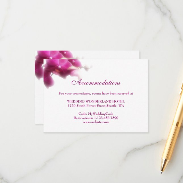 Cartão de Accommodações Pink Orchid (Frente/Verso In Situ)