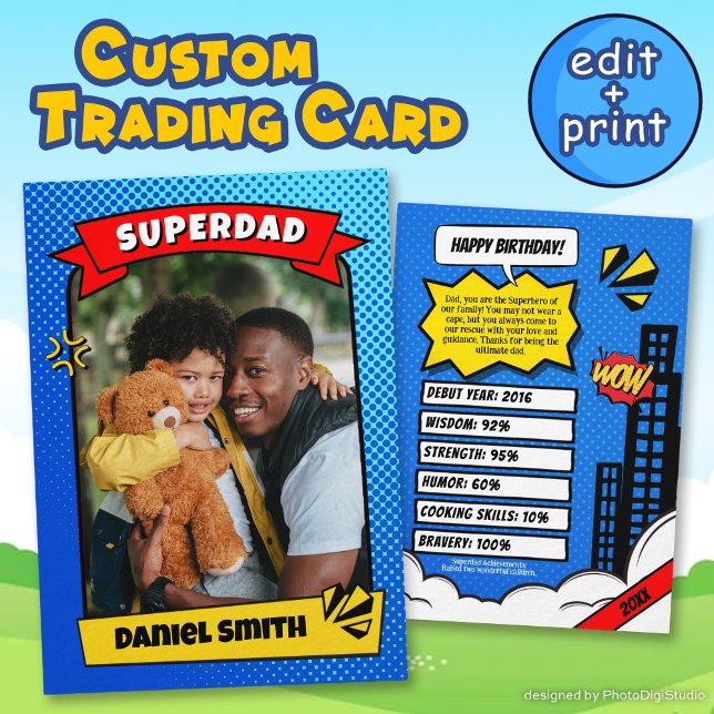 Cartão de Acesso Personalizado Cômico com Cartão d (Custom Birthday Card Comic Super Dad Trading Card)