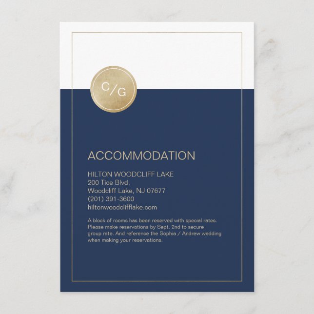 Cartão de acomodação de casamento simples azul mar (Frente)