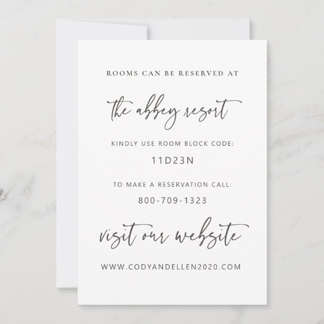 Cartão de Acomodação Minimalista Moderna (Frente)