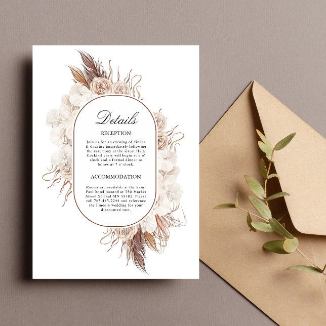 Cartão de Acompanhamento de Casamento Boho Flores  (Boho fall flowers enclosure card adds warm, earthy charm to share wedding details.)