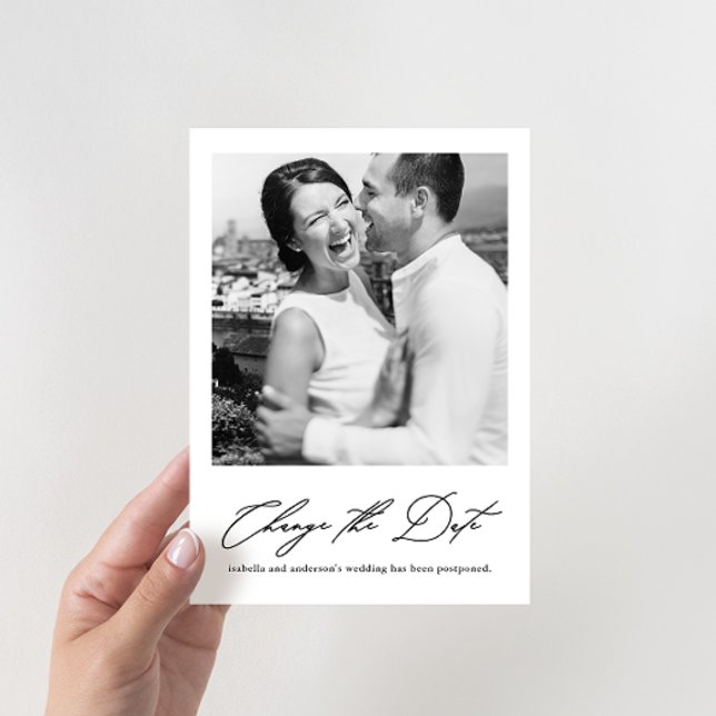 Cartão de Adiamento de Casamento Chic com Foto da  (Criador carregado)
