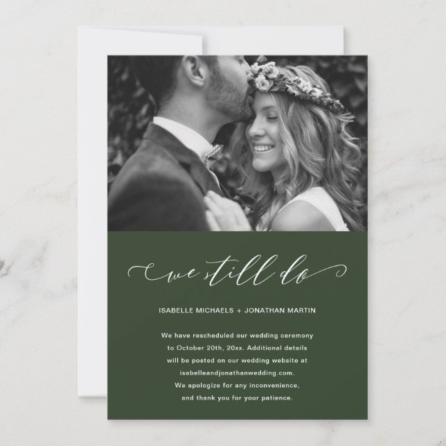 Cartão de Adiamento de Casamento Verde Nós Ainda N (Frente)