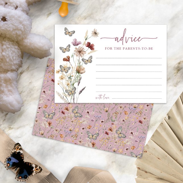 Cartão de Advertência de Flor Selvagem Rosa (Dusty Pink Watercolor Boho Wildflower Advice Card with Butterflies by Painted Paperie
)