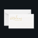 Cartão de Advertência e Desejo para Casamento de S<br><div class="desc">Adicione um toque pessoal ao seu casamento com um moderno guião de casamento e um cartão de desejos. Este cartão de conselho apresenta o título 'palavras de sabedoria' com detalhes no script dourado e estilo de fonte sans serif em fundo branco. Perfeito para casamento, chá de fraldas, festa de aniversário,...</div>